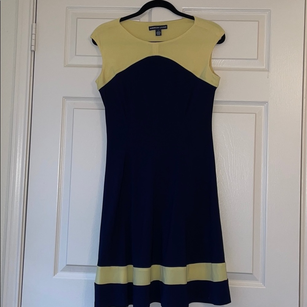 Navy Blue & Yellow A-Line Dress
